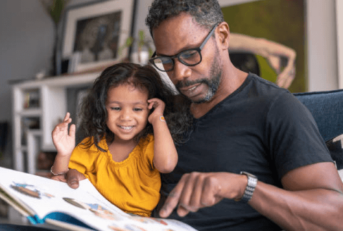 father reading to daughter 